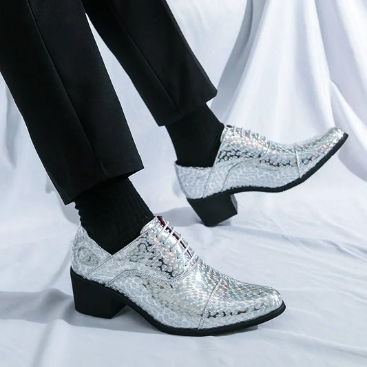 Elegant High-Heeled Leather Shoes For Men Pointed-toe Comfortable Formal Shoes Man Oxfords Shoes Luxury Golden Men’s Dress Shoes