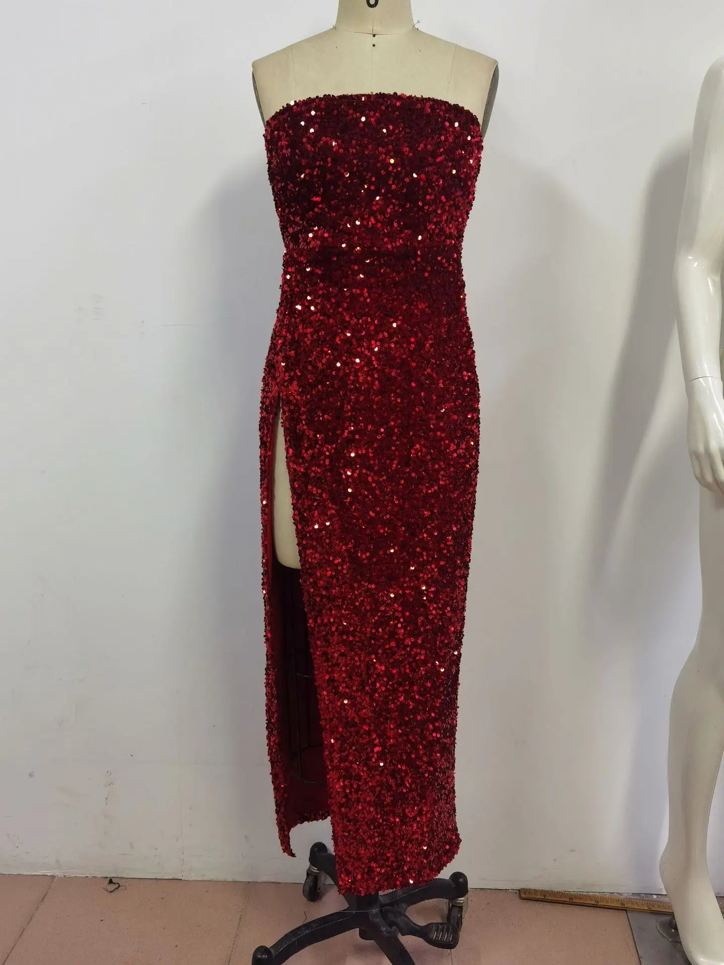 Ele Sexy Women's Evening Dr Wrap Chest Slit Sequin Gown mid Waist Deep V Ne Long Skirt Fi Tail Sle Casual Can...