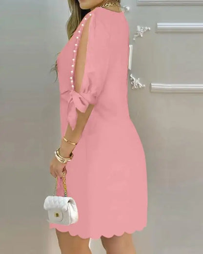 Elegant Dresses for Women Hollow Out Round Neck Casual Mini Dress Vacation New Fashion 2023 Summer Casual Sexy Female Clothing
