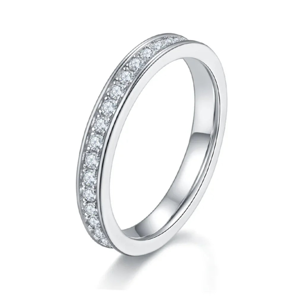 1.5mm Full Moissanite Rings for Women Eternity Wedding Band S925 Sterling Silver D Color Channel Set Lab Diamond Fine Jewelry