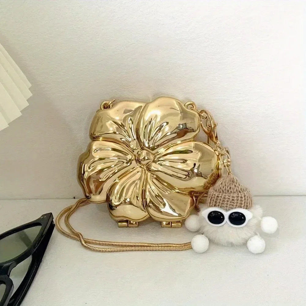 Elegant Rose Gold Acrylic Clutch with Removable Chain Strap - Magnetic Closure, PVC Lined, Suitable for Parties and Proms