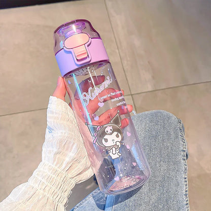 550ml Sanrio Plastic Water Bottle Cute Cinnamoroll Kuromi Water Cup Girls Plastic Drink Bottle Portable Outdoor Sports Cups