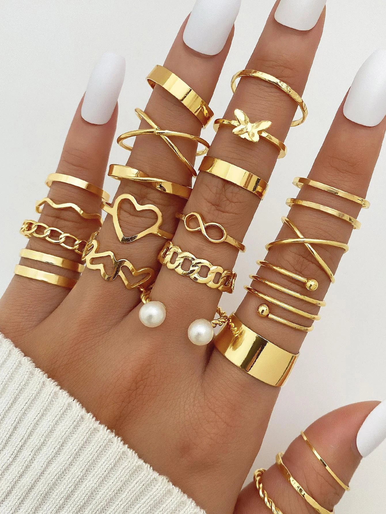 66 Piece Set Minimalist Time Hollow Out Design Geometric Ring Multi Piece Set Girl Daily Party Wearing Fashion Jewelry 2024