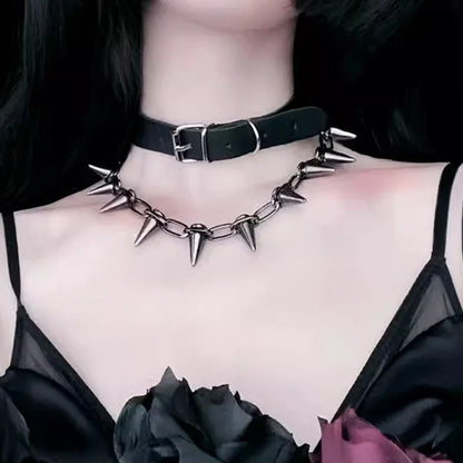 Fashion Punk Spike Chokers Necklaces Goth Rivet Collar Choker Necklace Metal Spike Link Chain Unisex Rock Night Club Jewelry