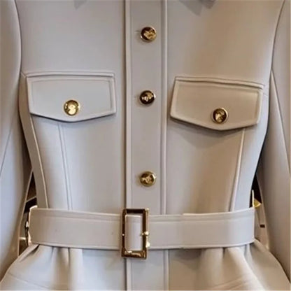 Limiguyue Small Fragrance Grey Coats Women Stylish Slim Waist Belt Jacket Temperament Luxury Button Outwear Autumn Winter 581P