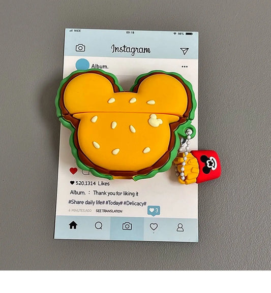 For Airpods 1 2 3 4 Pro Pro 2 Mickey Burger Silicone Earphone Case Accessories Cover