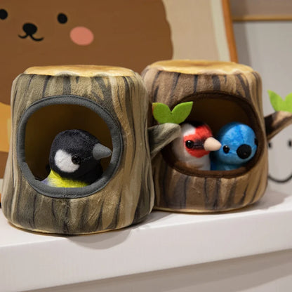 クリエイティブなぬいぐるみツリーハウスと鳥の人形のおもちゃシミュレーション切り株ぬいぐるみかわいい動物人形ホームオフィスの装飾女の子への面白いギフト