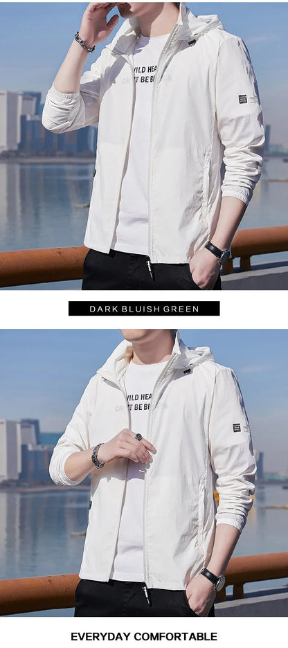 Summer Ultra-thin Jacket Men's Fishing Waterproof Ice Silk Quick-drying Skin Windbreaker Casual Camping Sunscreen Hooded Coat