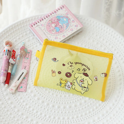 Kawaii Hello Kitty Stationery Bag Cute Cartoon Mesh Storage Bag Transparent Desktop Decoration Student Supplies Gift Wholesale