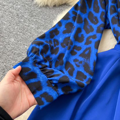 SINGREINY Autumn Leopard Long Jumpsuits V Neck Long Sleeves Belt Wide Legs Pants Women American Retro Senior Office Lady Rompers