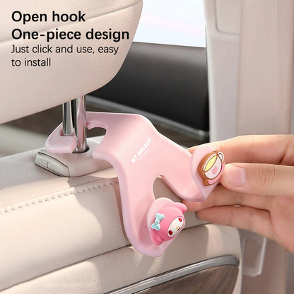 Kawaii Hello Kitty Car Seat Headrest Hook Sanrio Cinnamoroll Kuromi Auto Back Seat Organizer Hanger Storage Car Interior
