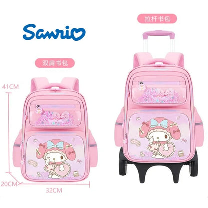New Kuromi 2-Wheel Trolley School Bag Girls Cartoon Melody Backpack Load-Reducing Large Capacity 6-Wheel Trolley Backpack