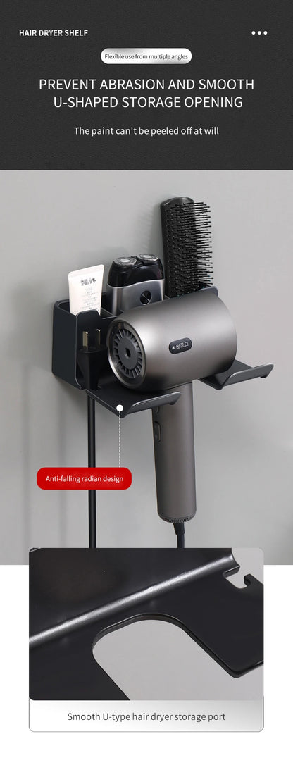 Hair Dryer Holder Wall Mounted Hair Straightener Dryer Hair Stand Bathroom Organizer Shelves Washroom Organization Shelves