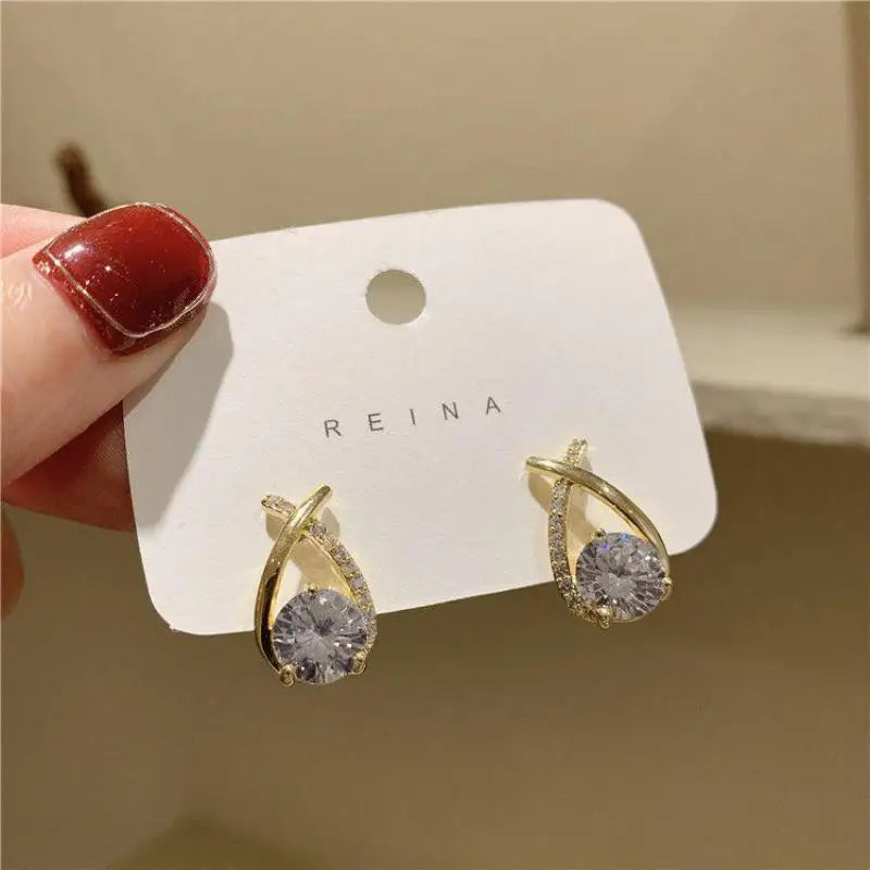 925 Silver Needle Korean Fashion Zircon Geometric Earrings For Women Jewelry 2025 Trending Luxury Crystal Cross Stud Earrings
