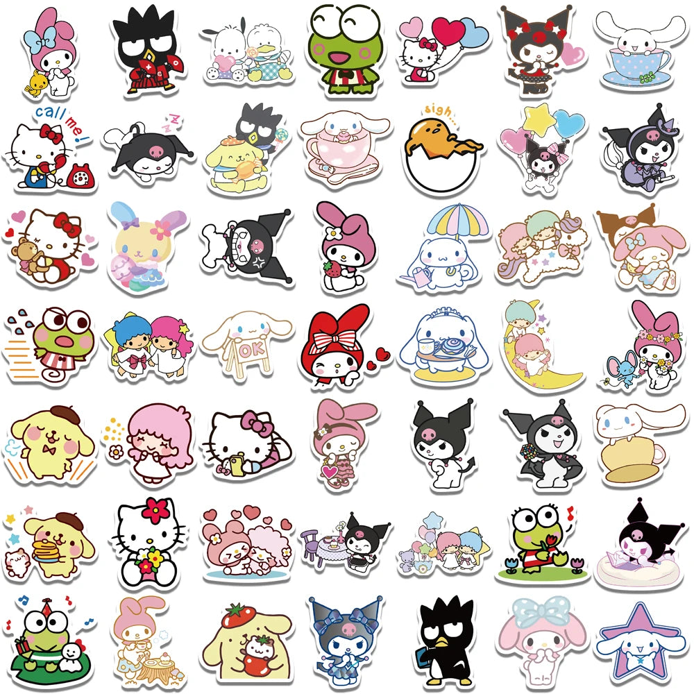 50/100PCS Sanrio Mix Stickers Hello Kitty Kulomi Waterproof Graffiti Phone Laptop Luggage Guitar Notebook Stickers Kids Toys