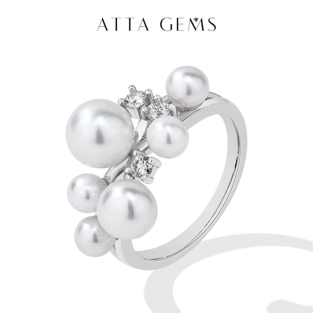 ATTAGEMS パール モアサナイト リング DVVS 100% S925 スターリングシルバー 18k ゴールドメッキ レディース 婚約 ブライド ジュエリー ラグジュアリー ギフト