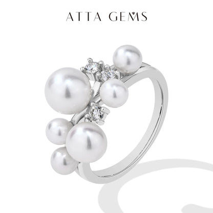 ATTAGEMS パール モアサナイト リング DVVS 100% S925 スターリングシルバー 18k ゴールドメッキ レディース 婚約 ブライド ジュエリー ラグジュアリー ギフト