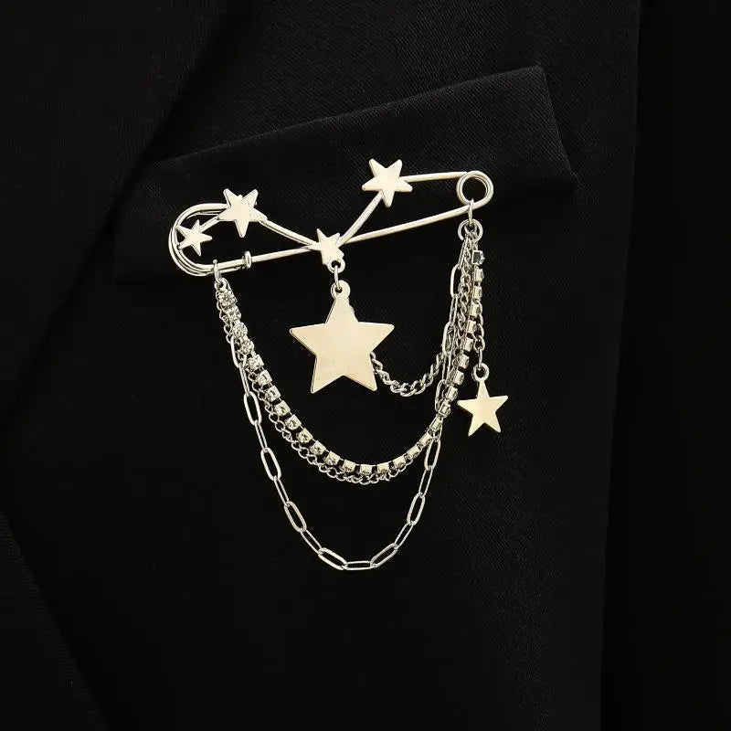 Korean Style Metal Butterfly Chain Brooch For Women Men Suit Decoration Tassel Chain Metal Beads Pin Cloth Jewelry Accessories