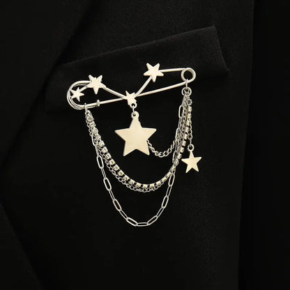 Korean Style Metal Butterfly Chain Brooch For Women Men Suit Decoration Tassel Chain Metal Beads Pin Cloth Jewelry Accessories