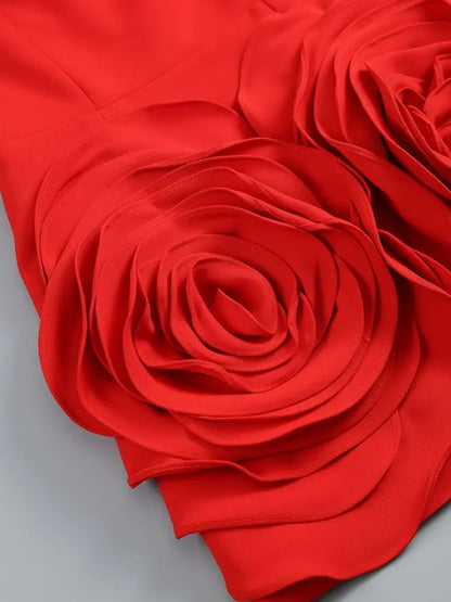 Red Brithday Dresses for Women Elegant prom Gown Sexy Strapless 3d Big Flower Evening Dress 2025 Summer Fashion Party Outfits
