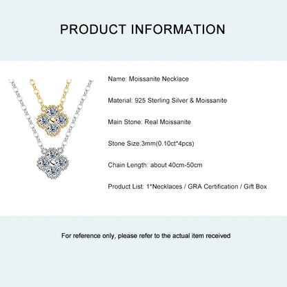 Lnkry 3mm 0.1ct モアサナイト ネックレス GRA 925 スターリングシルバー ラッキークローバー フラワー ペンダント ネックレス レディース 2025 ホットジュエリー