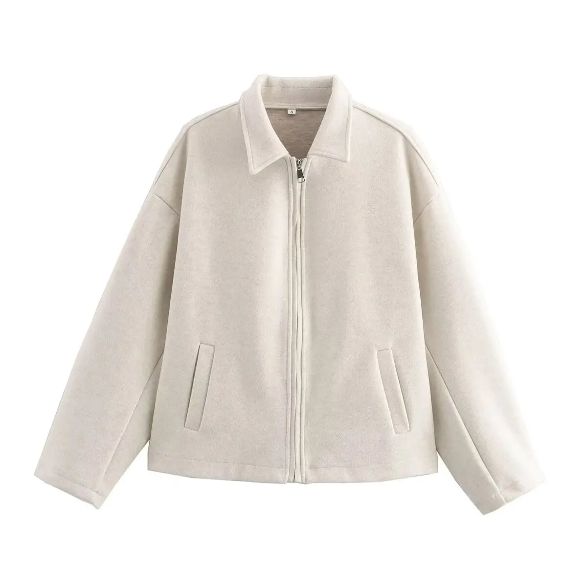 Autumn and winter fashion lapel long-sleeved zipper woolen coat 2024 European and American loose casual jacket