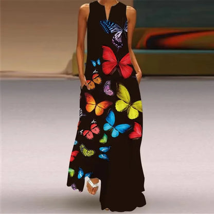 Summer Sexy Maxi Dresses Women Sleeveless V-Neck Robe Party 2025 Retro Loose Beach Vestidos Y2k  S-5XL