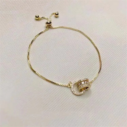 Trendy Circle Interlocked Gold-Color Charm Bangle For Women Men Personally Bracelet Party Girls Exquisite Accessories Jewelry
