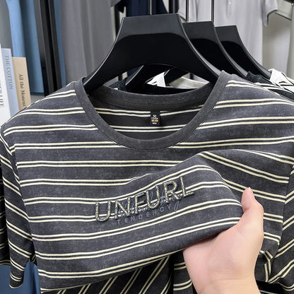 Top Grade Yarn Dyed New Summer Tops Striped Designer Tshirt Men 2025 Round Neck Brand Short Sleeve Casual Fashion Men Clothing