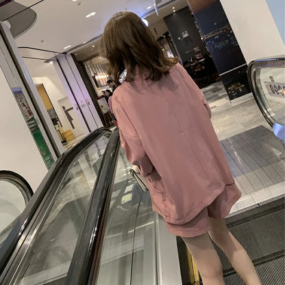 Spring Autumn Korean Style Loose Casual Blazer Camisole Wide Leg Shorts Set Women Simple Elegant Fashion Solid All-match Suit