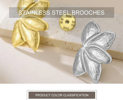 My Shape Leaves Brooch for Woman Girls Fan Shaped Leaves Brooch Pins for Dress Skirts Gold Color Stainless Steel Jewelry Gifts