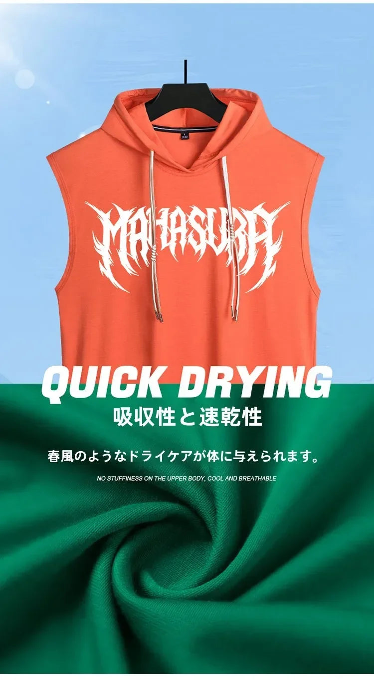 L-9XL メンズ フード付きベスト プラスサイズ タンクトップ 夏 トレンド ティーンズ ボーイズ スポーツ ノースリーブ Tシャツ 通気性 ゆったり Tシャツ 40kg-165kg