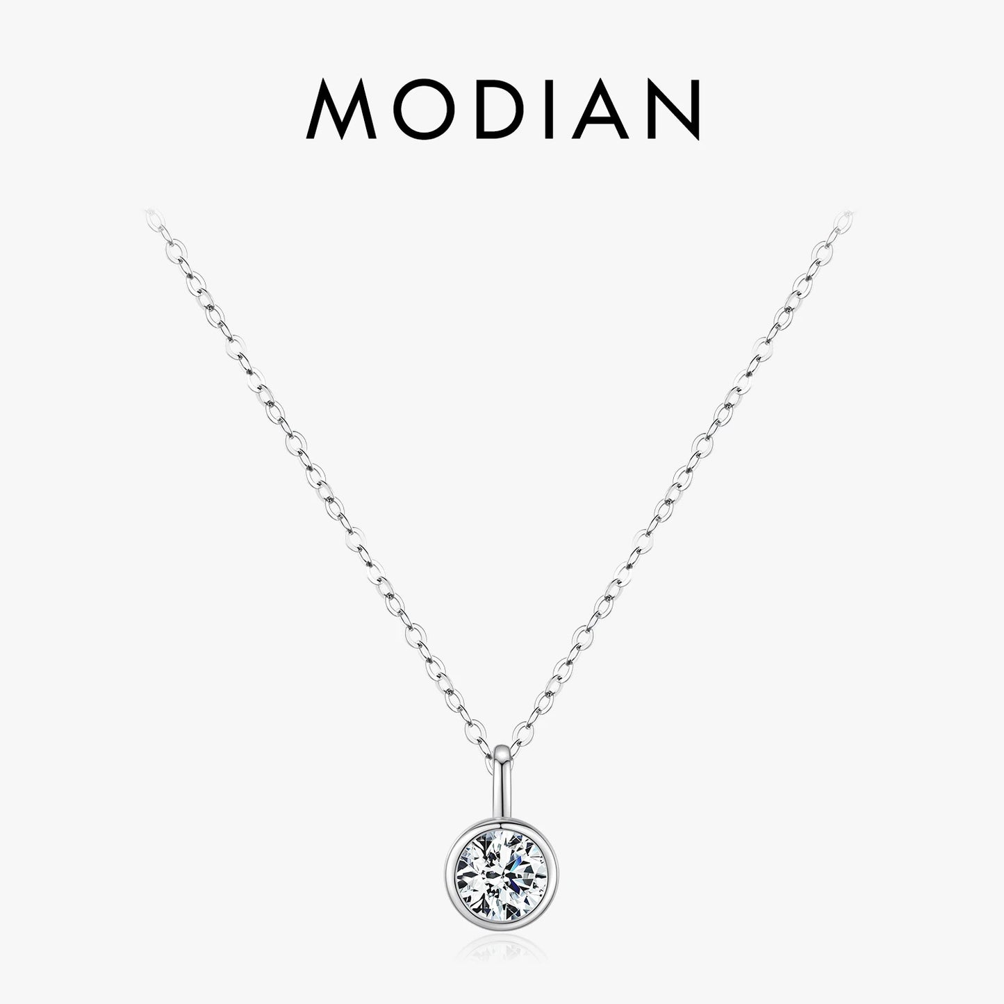 MODIAN 1カラット Dカラー ラウンド ベゼルセッティング モアサナイト ペンダント ネックレス 925シルバー ラボダイヤモンド レディース ジュエリー 証明書付きボックス