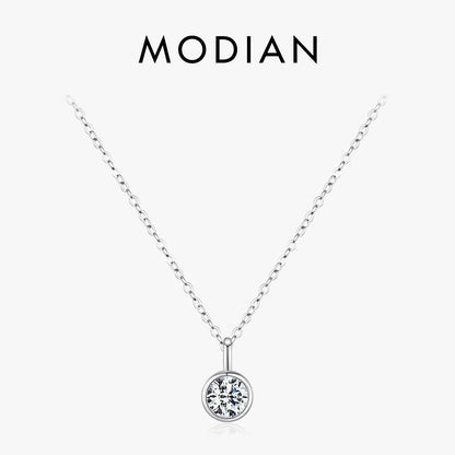 MODIAN 1カラット Dカラー ラウンド ベゼルセッティング モアサナイト ペンダント ネックレス 925シルバー ラボダイヤモンド レディース ジュエリー 証明書付きボックス