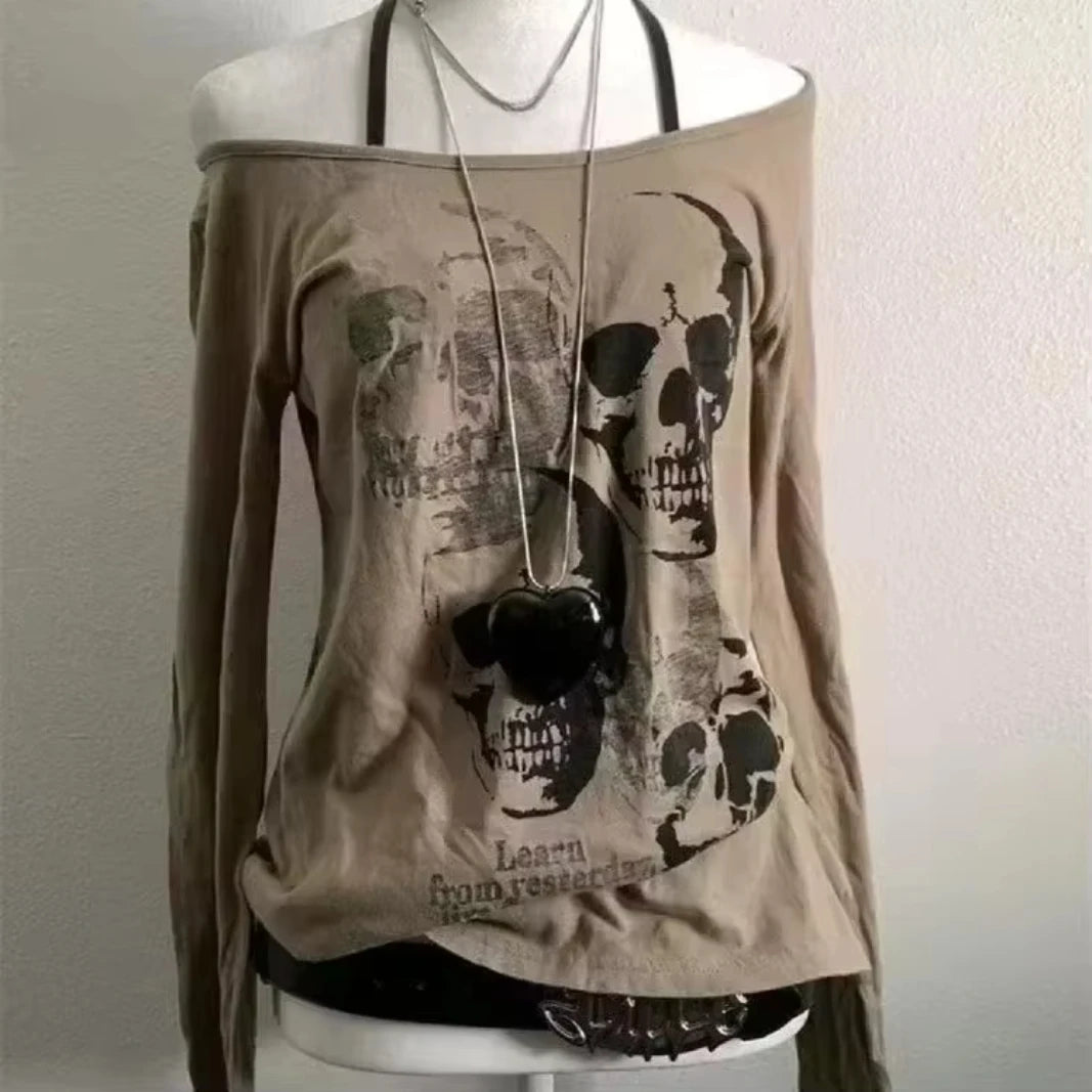 Vintage Clothes Women Print Sexy Punk Streetwear Slim Femme Tees Shirt Gothic Casual Grunge T Shirts 2000s Emo Y2k Crop Top