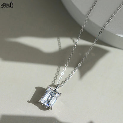 EFFIE QUEEN 925スターリングシルバーネックレス、華やかなプリンセスカットモアサナイトペンダント付き、女性にぴったりのジュエリー MON09