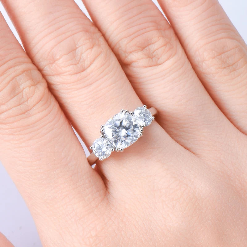 RAPRGOLD GRA Certified All Moissanite Rings for Women Original 925 Sterling Silver Ring Wedding Band Fine Jewelry Gifts Anillos