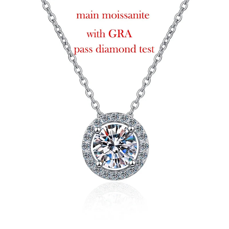 Smyoue 0.3-2CT 100% D Color Moissanite Necklace for Women Sparkling Lab Diamond Pendant 925 Sterling Silver Wedding Jewelry GRA