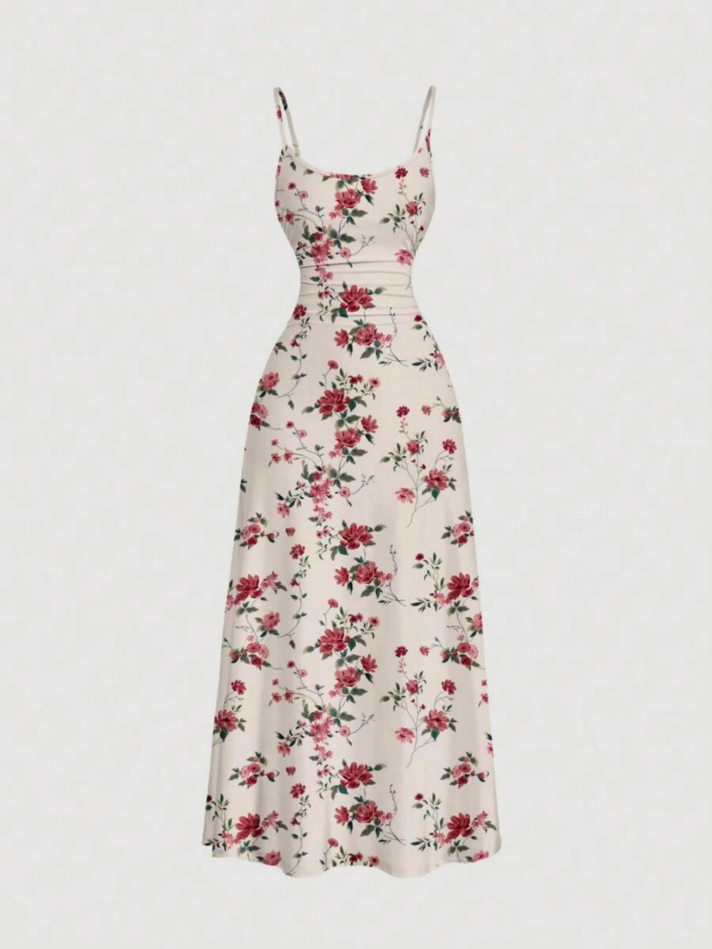 Women Summer Casual Sweet Floral Print Halter Dress High Waist Pleated Slim Fit A-line Dress Casual Vacation Dress