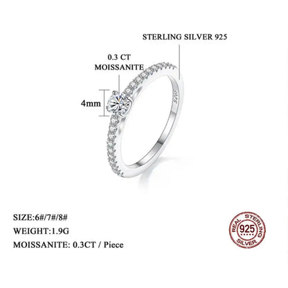 Real 925 Sterling Silver Small Moissnaite Ring For Women Simple Sparkling Round 0.3CT Certificated Lab Diamond Finger Rings