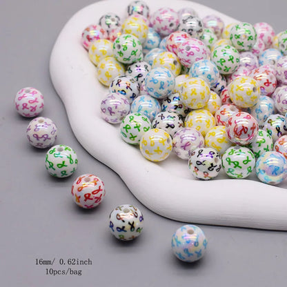10pcs/bag Acrylic Beads Fashion Hand Drawn Cartoon Painting Loose Beaded DIY Handmade DIY Bracelets Mobile phone chain Bead Pen