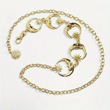 Boho Moon Sun Hollow Waist Chain Y2K Trend Tassel Dress Chain Women Adjustable Body Belts Belly Jewelry