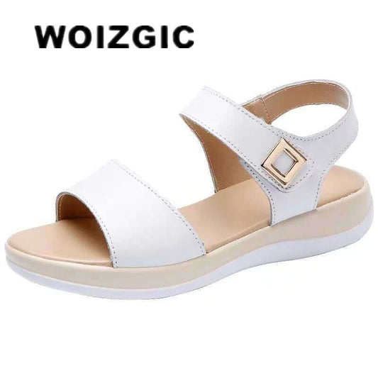 WOIZGIC レディース 本革 プラットフォームサンダル 夏用 クール ビーチ ノンスリップシューズ