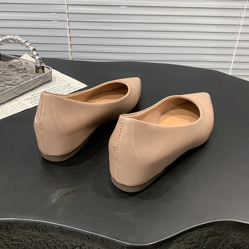 Flats Women's Shoes Yellow Net Brown Sugar Fruit Color Flat Shoes Shallow Pointed Flat Heels Women's Shoes Large Size