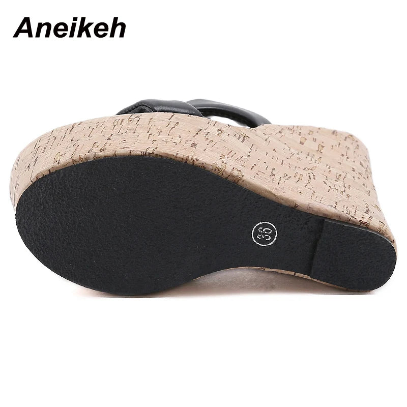 Aneikeh ウェッジヒール レディーススリッパ ファッション オープントゥ プラットフォームサンダル 夏用 超ハイヒール 女性用パーティーシューズ サイズ35-42