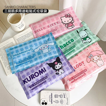 Sanrio Multi purpose Adhesive Garbage Bag Hello Kitty Cinnamoroll Portable Household Dormitory Desktop Disposable Sanitary Bag