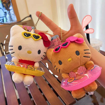 アニメ Sanrio Hello Kitty スイミングリング ぬいぐるみ キーチェーン ペンダント カートゥーン Kt キャット かわいい ビーチスタイル バックパック デコレーション ギフト