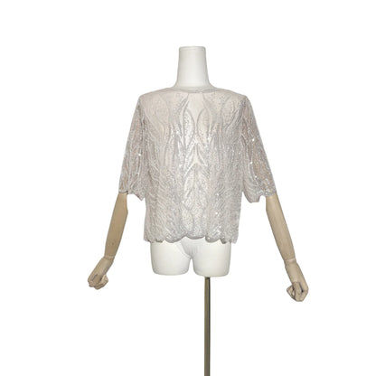 Gorgeous Sequin Beaded Women New Exquisite Sequin Heavry Embroidered Mesh O-Neck Halft Sleeves Blouse Mesh Top Pullover Shirt