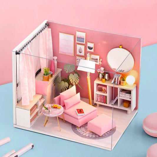 Wooden Mini Miniature Doll House DIY Small House Kit 3D Puzzle Building Assembly House Furniture Toy Children's Birthday Gifts