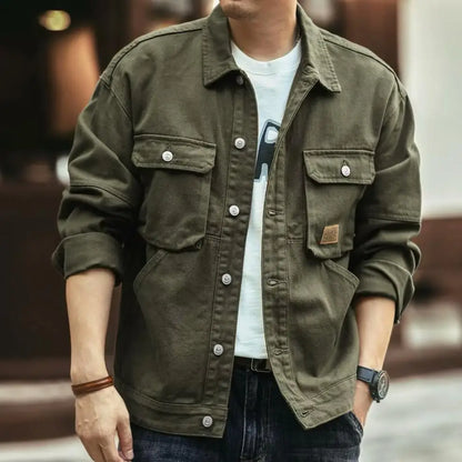 American Retro Denim Jacket Men's Autumn and Winter Trendy Brand Heavyweight Washed Lapel Jacket Trendy and Cool French Workwear